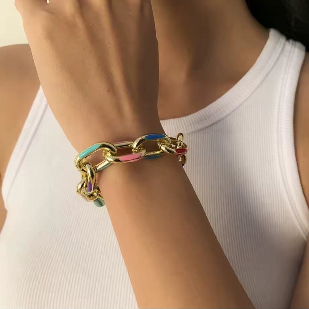 Colorful Gold Chain Link 
Necklace and Bracelet Set - Picture 8 of 10